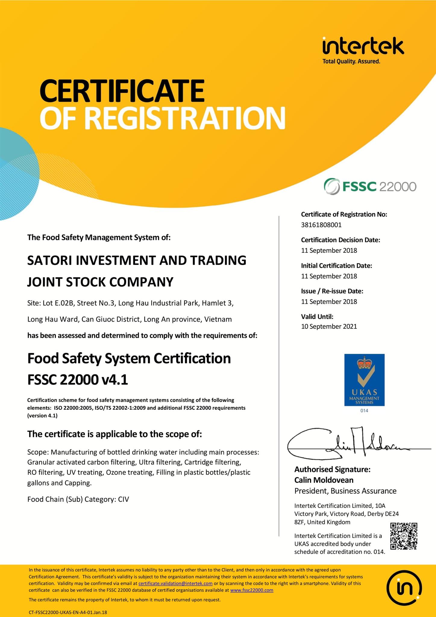 fssc 22000 satori investment and trading joint stock company 1 1 satori satori water